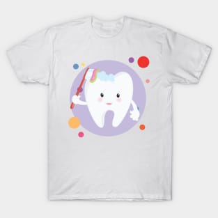 Happy Clean Tooth Washing With Tootbrush Cute Kawaii Design T-Shirt